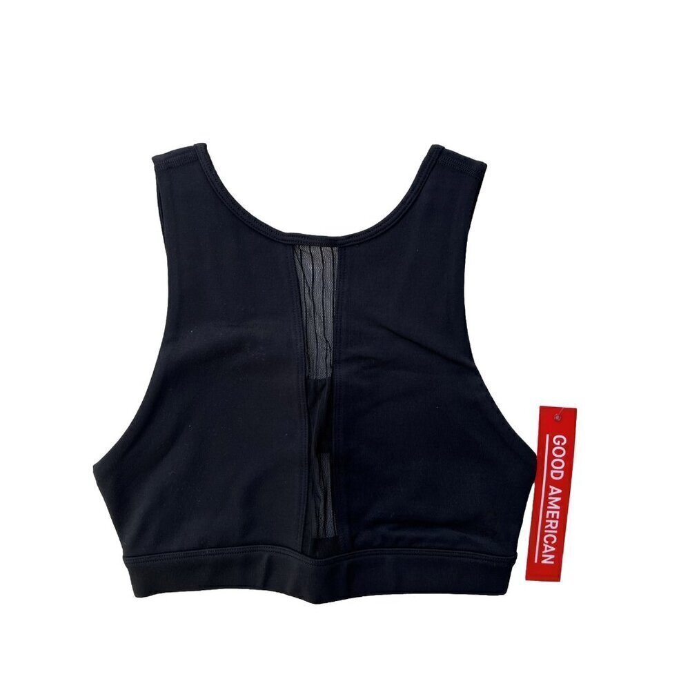 Good American Size 1 Pintuck Mesh Performance Black Sports Bra Small